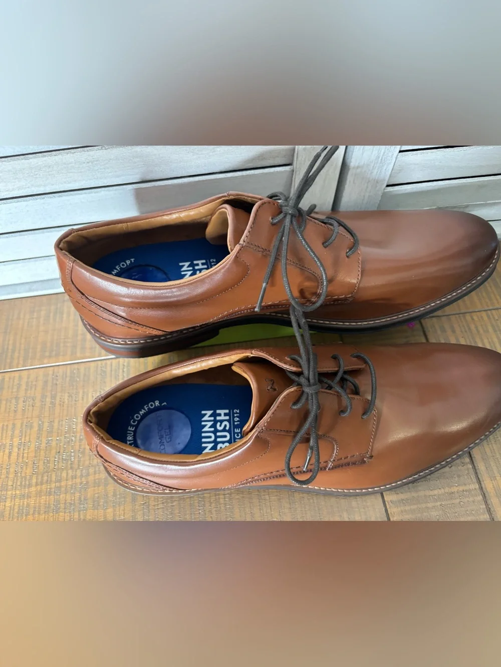 Nunn Bush Cognac Brown Leather Plain Toe Oxford Dress Shoes US Men's 13 M
